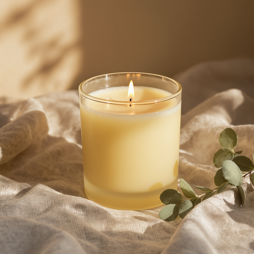 Amber Vanilla & Pear Soy Candle — natural soy wax, frosted glass jar